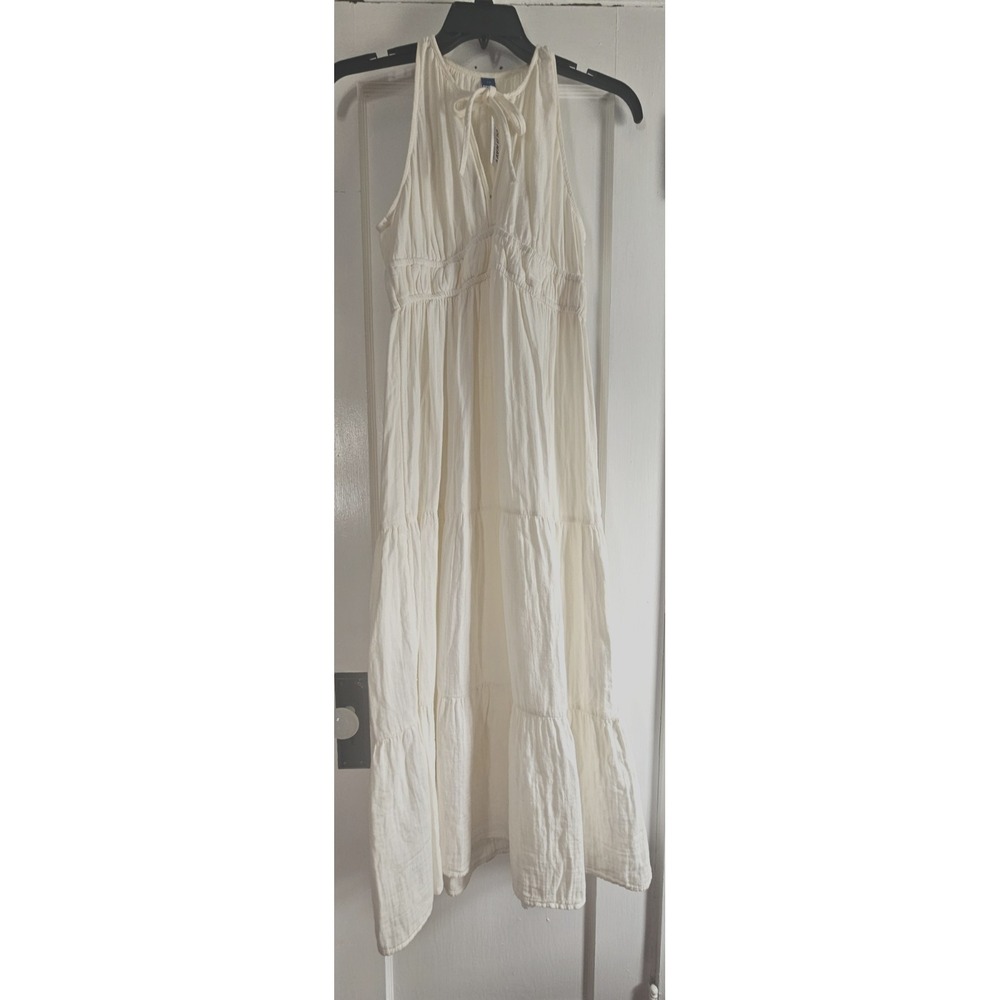 NWT OLD NAVY fit flare crinkle gauze maxi dress tiered woman's XS cream cotton